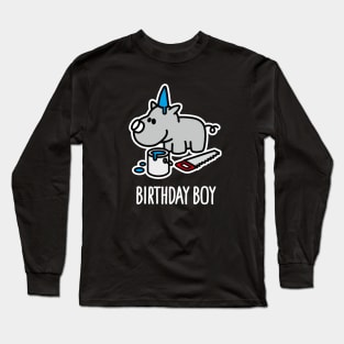 Funny birthday boy Rhino party hat happy birthday cartoon Long Sleeve T-Shirt